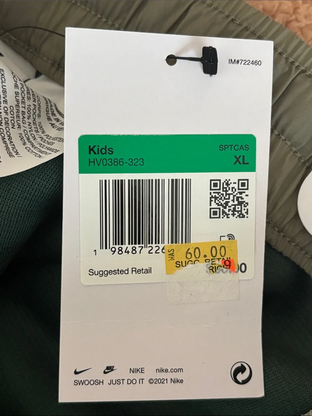 Nike Kids Forest Green Sherpa Cargo Joggers pants XL